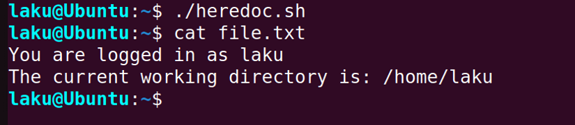 Use of Heredoc to write in a file
