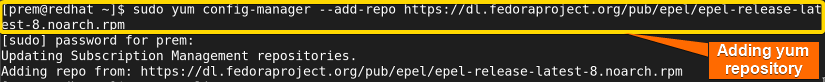 A new yum repository is added here. yum is another repository configuration in LINUX such as in red hat based distros