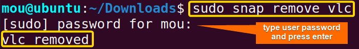 removing vlc package with snap command