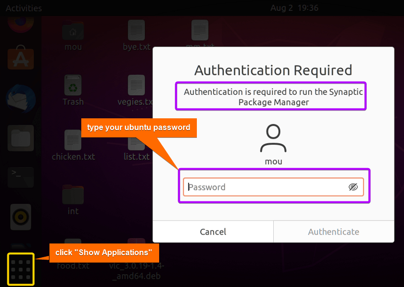 authentication is required to open the synaptic package manager