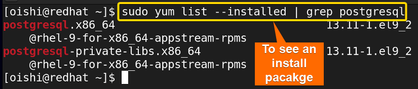To see a installed package with yum