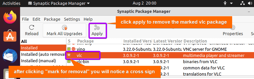 after selecting mark for removal click apply 