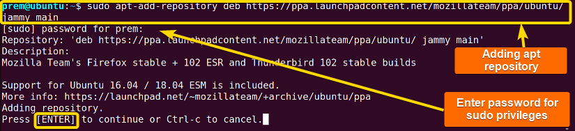 This command adds a new repository to the system. sudo is there as adding or repository configuration in Linux needs root access. 