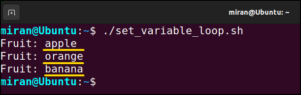 script output by applying loop