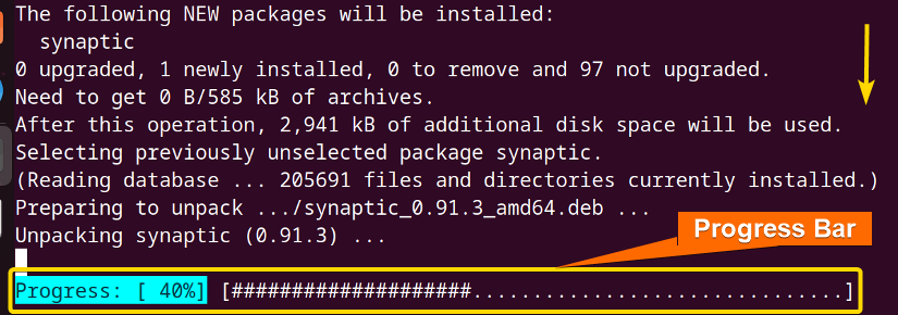 Progress bar shown