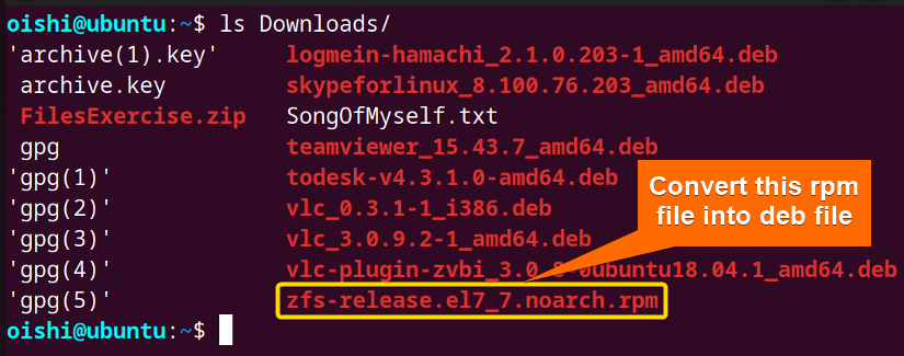 Showing the rpm file which I wanted to convert