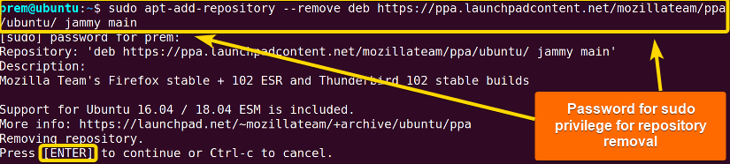 This command uses remove option to delete any existing repository from the system in repository configuration in LINUX.