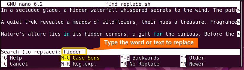 Search the word to replace in Nano