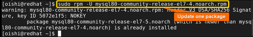 One package is updated with rpm