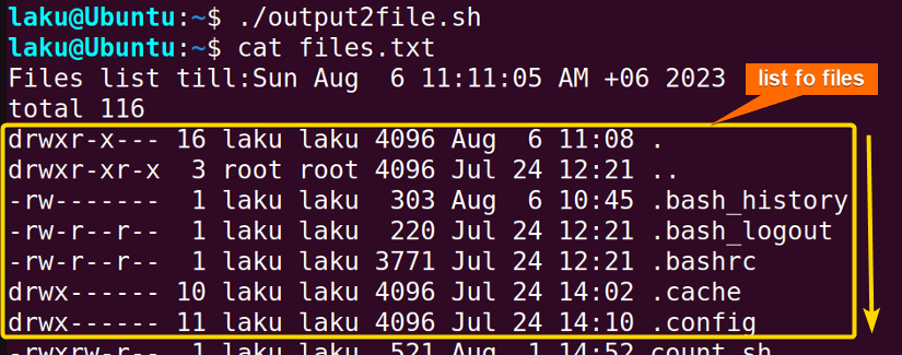 Appending command output in a file
