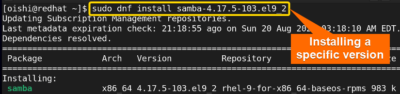 Installing a package of specific version with dnf