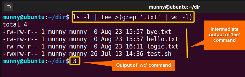 bash piping output to two new commands
