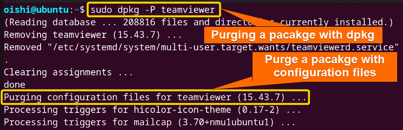 Purge a package team viewer with dpkg