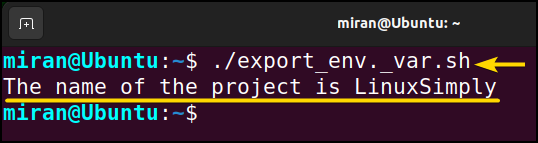 execute the file to print the exported variable