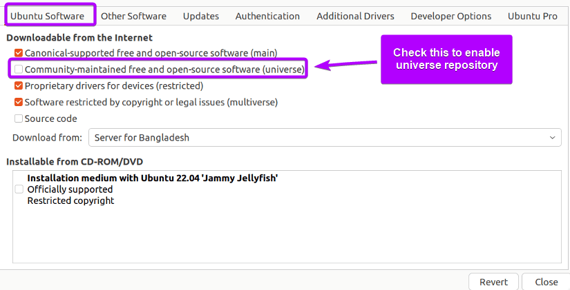 universe repo is being checked to enable via GUI