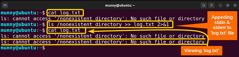 Bash stdout & stderr appending