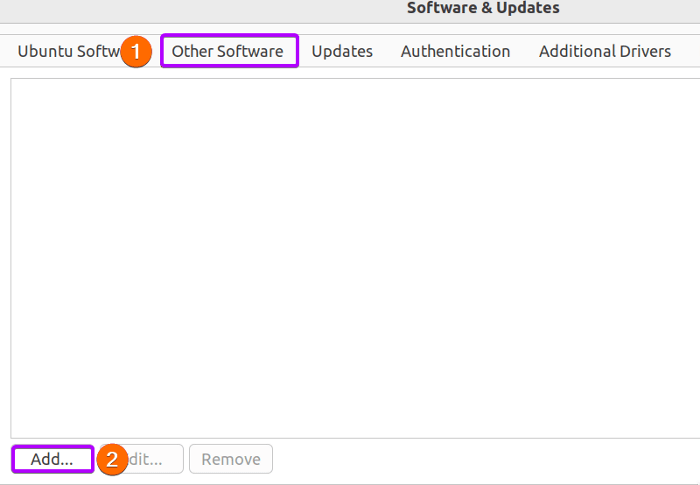 other software is selected and add button is pressed to solve add-apt-repository command not found error
