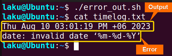 Output and error in same file