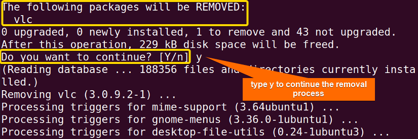 a prompt is asking you to continue the removal process