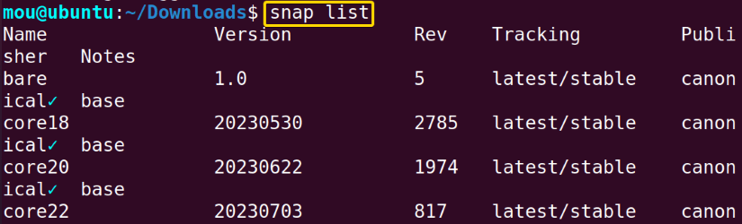 all the packages listed in snap are here