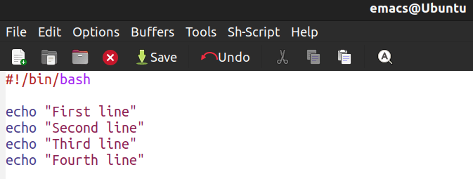 A script opened in Emacs text editor