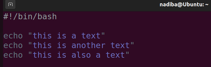 A script opened in Vim text editor