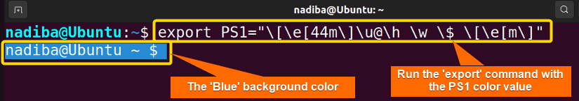 Changing the background color to 'Blue'