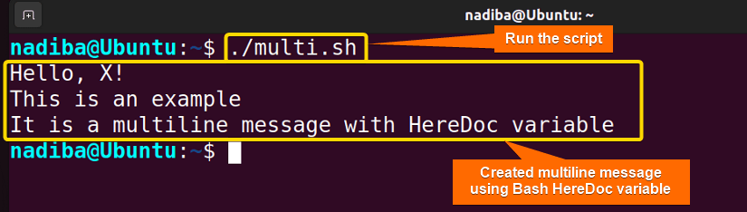 Created multiline message using Bash HereDoc variable