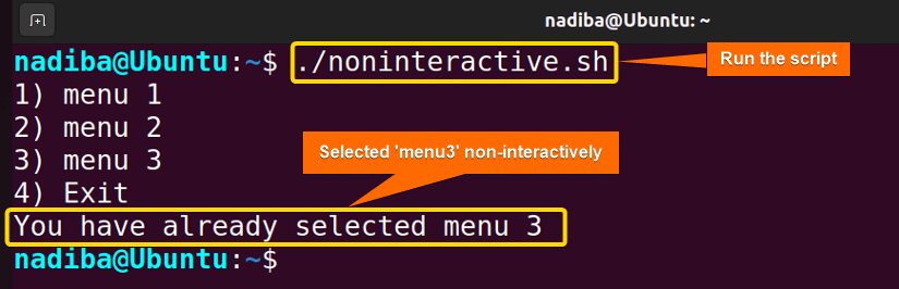 Selecting options Non-interactively using ps3 variable in bash