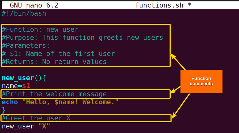 Writing comments inside functions