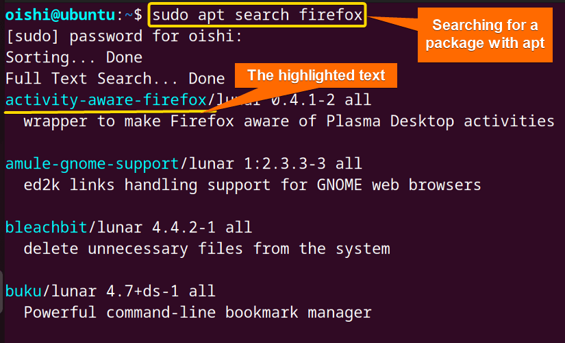 Search a package with apt