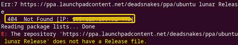 shows 404 error message.
