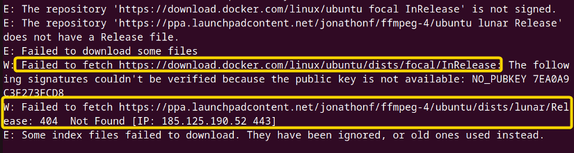 Shows Failed to Fetch error for specific repositories while running sudo apt-get update command