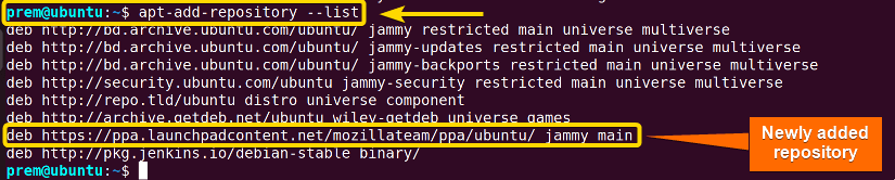 repository list after the addition 