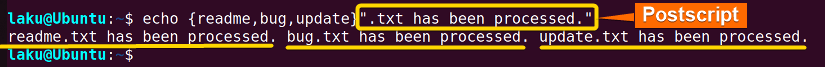 Brace expansion with postscript
