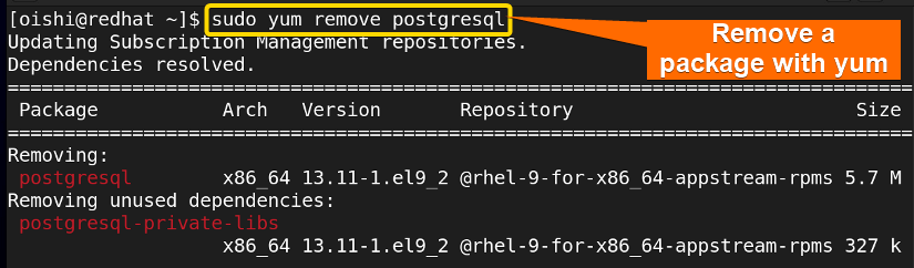 Remove a single package with yum 