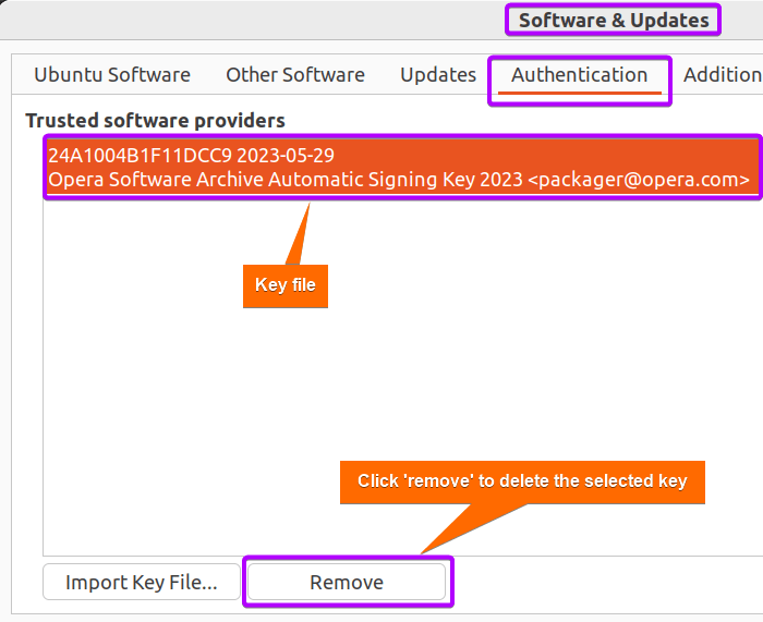 removing keyfile by clicking remove option