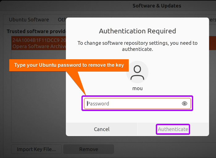authentication is needed to remove the keyfile 