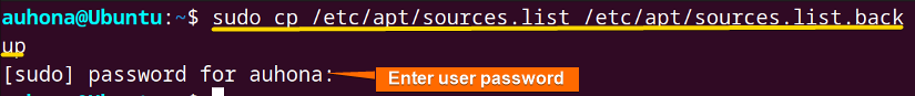 Takes backup of sources.list file for further use in need