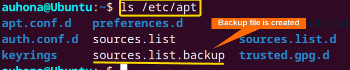 Checks the backup file of sources.list file.