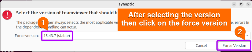 The package force version have been added on synaptic