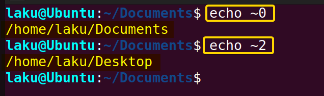 Accessing directory from directory stack using tilde expansion in Bash
