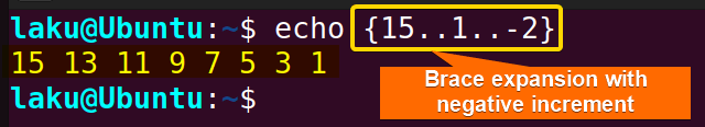 Brace expansion with negative increment