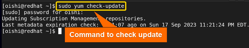 Check update with yum