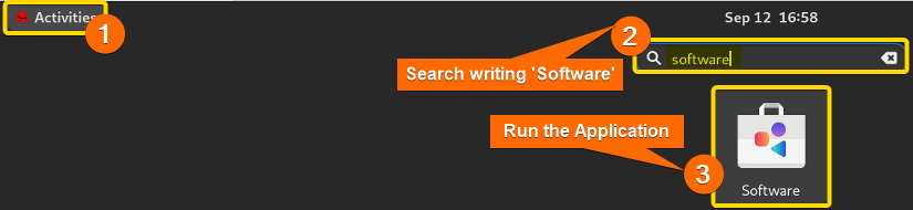 Search for 'Software' in the search bar from the Activities option
