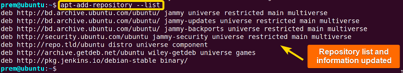 list showing after deletion to display update ubuntu repos list