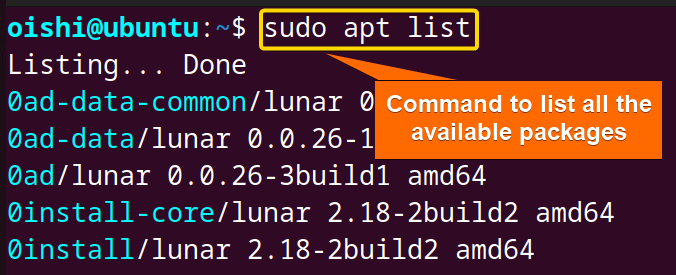 List all of the packages with apt