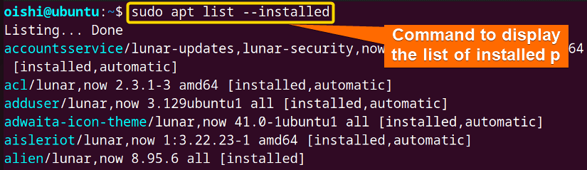 Display all the installed packages