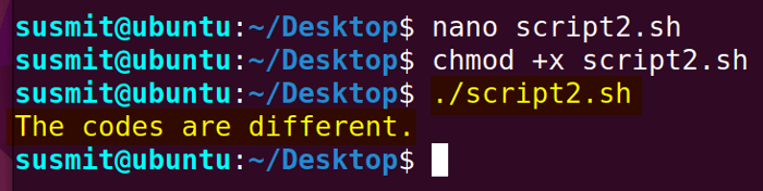 The Bash script has compared two numeric variables whether they are not equal and printed a message accordingly.