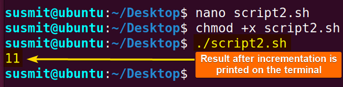 The pre-increment has been done on the variable using the ++x increment operator and so the value is increased first from 10 to 11 then the value is printed on the terminal.